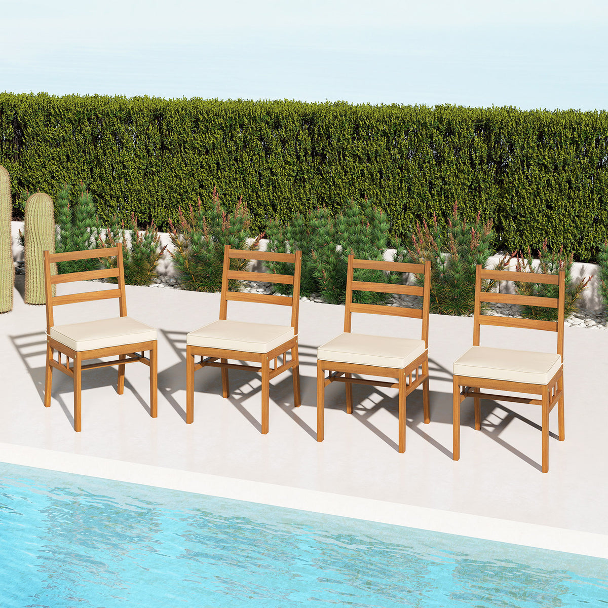 Acacia Wood Dining Chairs Set of 4 with Padded Cushions