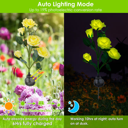 Solar Rose Flower Stake Lights - 2 Pack Outdoor Garden Decor