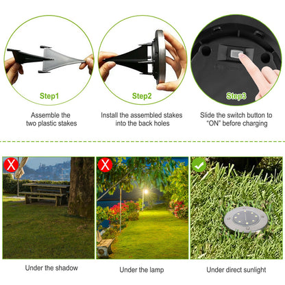 Solar Powered Ground Lights 4-Pack Waterproof Outdoor Path