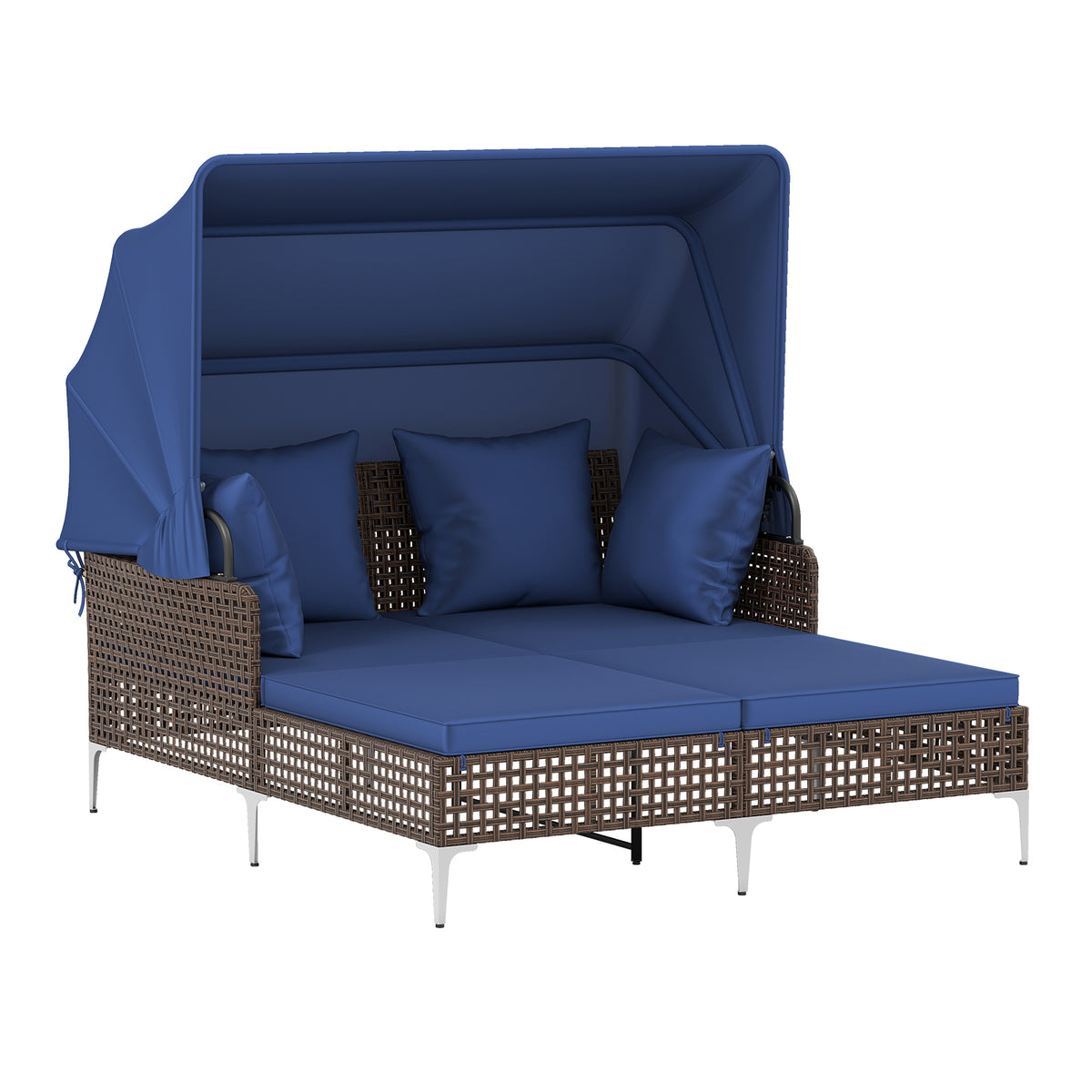 Outdoor Daybed with Retractable Canopy - PE Wicker Rattan