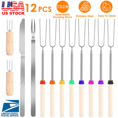 Extendable Marshmallow Roasting Sticks Set - 12 Piece