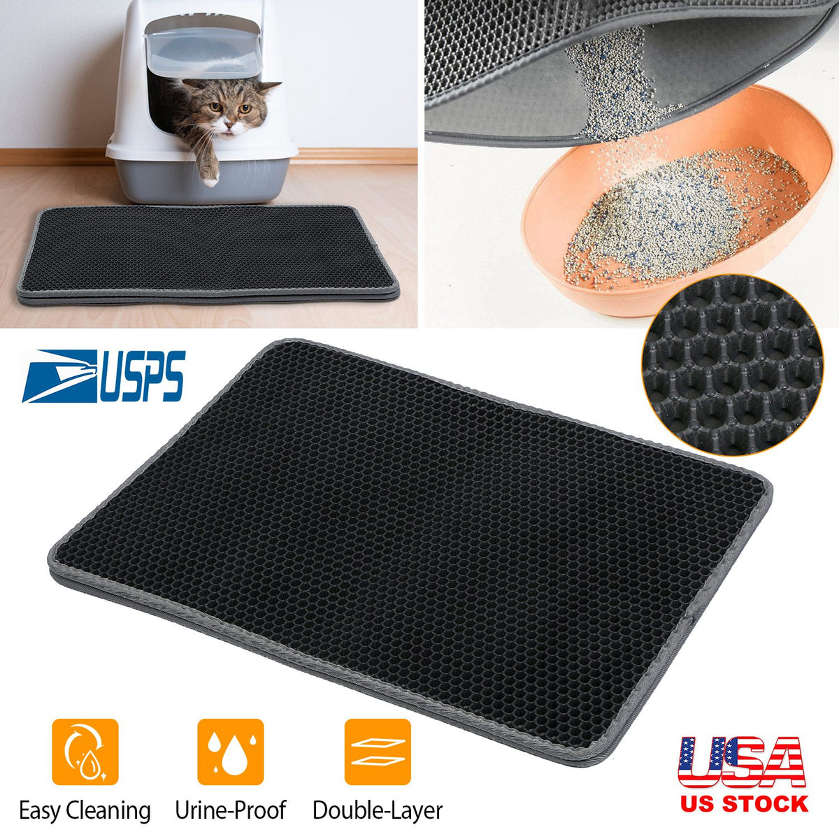 Double Layer Cat Litter Mat with Honeycomb Design