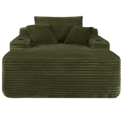 Convertible Chaise Lounge Sleeper Sofa with Cup Holders & Pillows