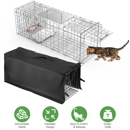 Live Animal Trap Cage 31" Folding with Waterproof Cover