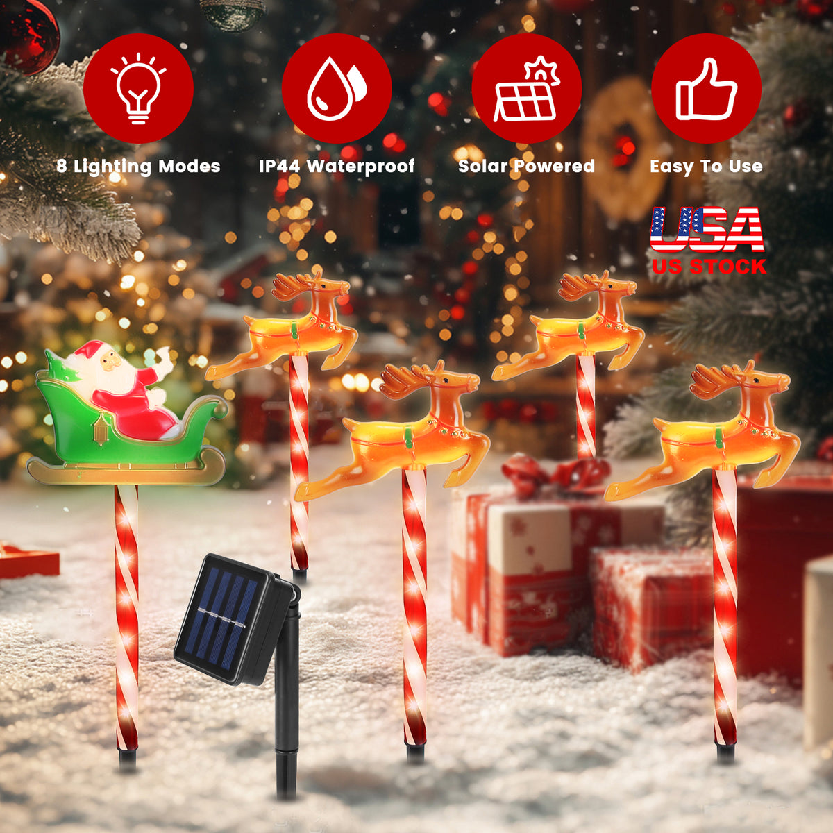 Solar Christmas Pathway Lights 5-Pack with 8 Lighting Modes