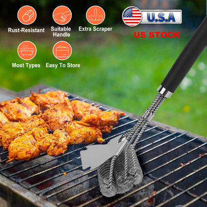 BBQ Grill Cleaning Brush with Scraper 16.5 Inch Handle
