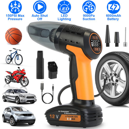 4-in-1 Cordless Car Vacuum Cleaner & Tire Inflator with LED