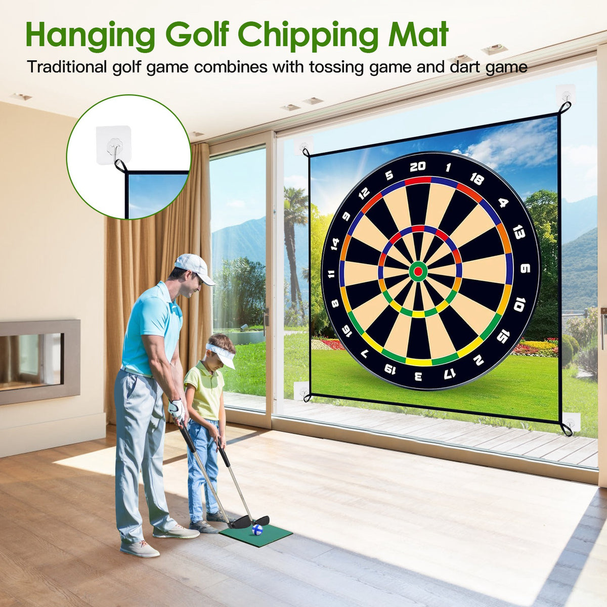 Golf Chipping Dart Game Mat Set with 20 Sticky Balls