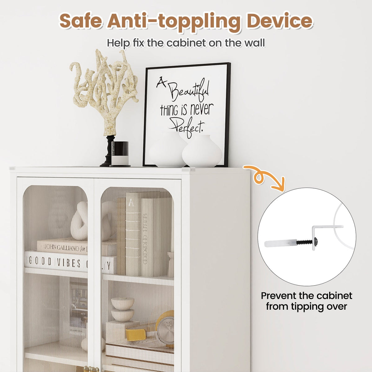 58 Inches Bookcase with Adjustable Shelves and Lockable Wheels-White