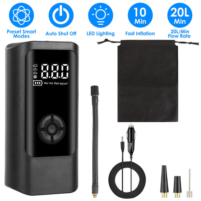 Portable Car Tire Inflator with LED Light & Digital Display