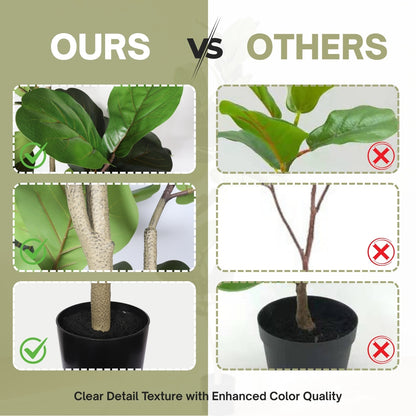 6FT Artificial Fiddle Leaf Fig Tree, Realistic Faux Fiddle Leaf Fig Plant with Fabric Leaves & Plastic Branches, Low Mai