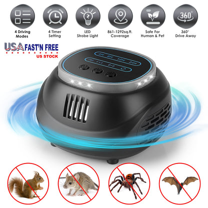 Ultrasonic Rodent Repeller with 4 Modes & Strobe Light