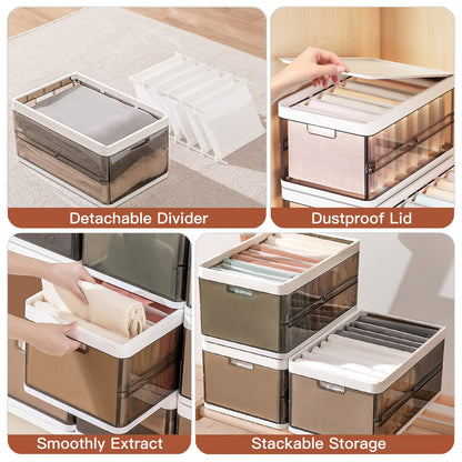 Foldable Storage Bins with Lids - 3 Pack Stackable Organizer
