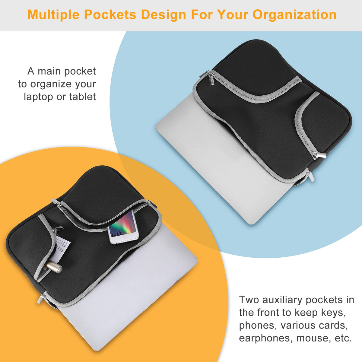 Laptop Sleeve Bag with Front Pockets - Neoprene Protection