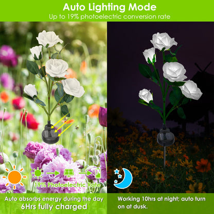 Solar Rose Flower Stake Lights - 2 Pack Outdoor Garden Decor