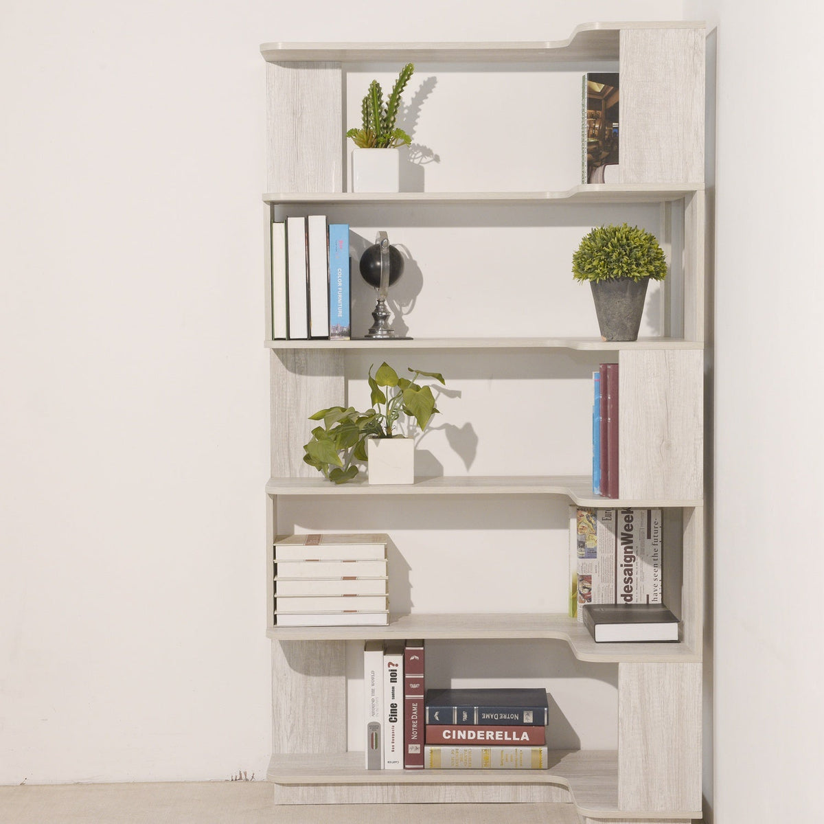 5-Tier L-Shaped Corner Bookshelf with 6 Open Shelves