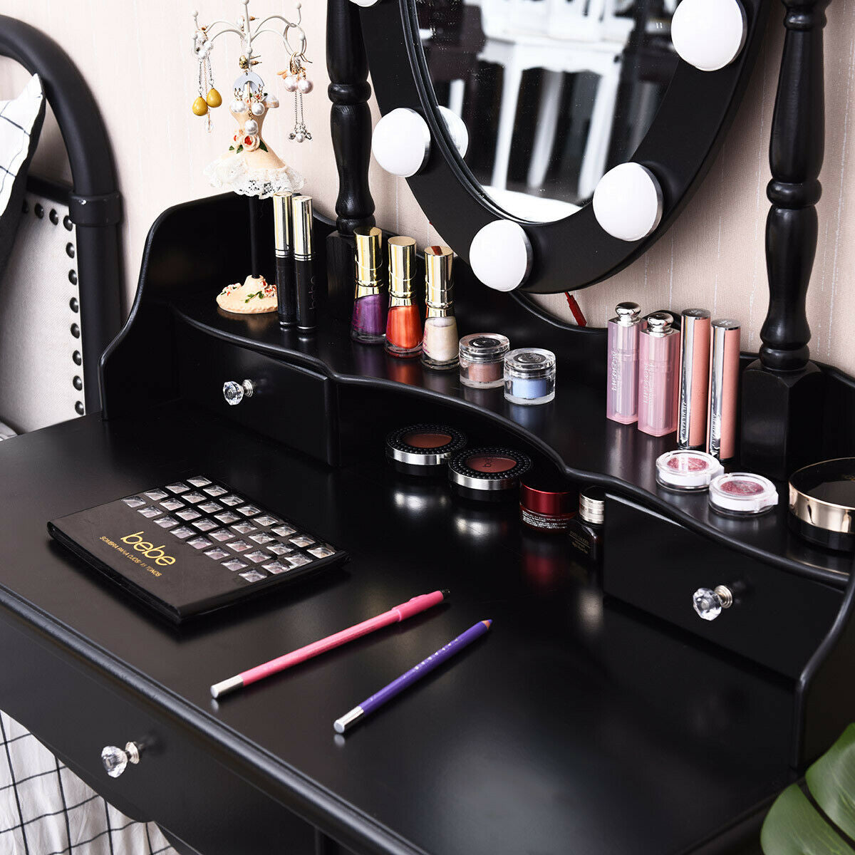 Makeup Vanity Set with LED Lighted Mirror and 3 Drawers