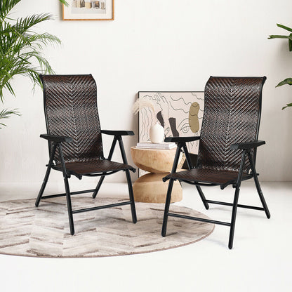 Folding Rattan Patio Chair with Adjustable Backrest