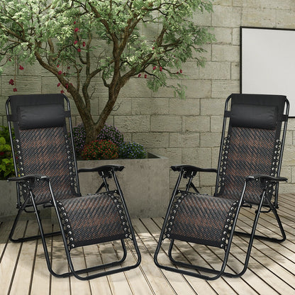 Folding Zero Gravity Lounge Chair Set - 2 Piece Rattan