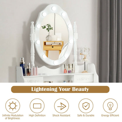 Makeup Vanity Table Set with Dimmable Bulbs & Cushioned Stool