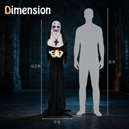 5.3 FT Animated Nun Halloween Decoration with Light up Candle