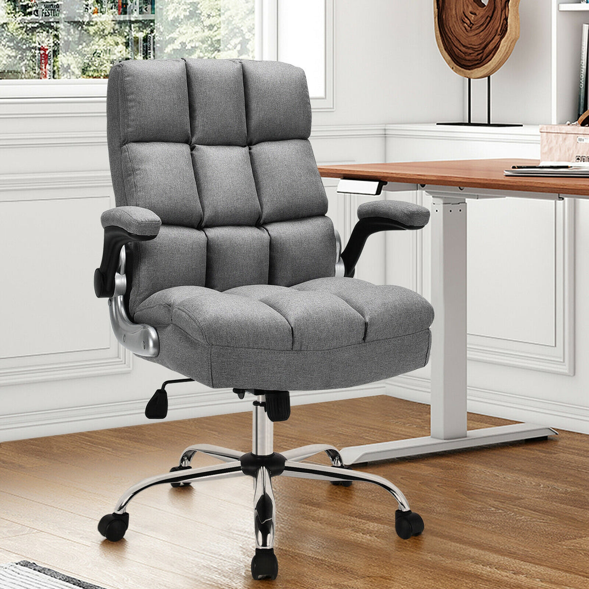 High Back Swivel Office Chair with Flip-Up Arms - 400 lbs