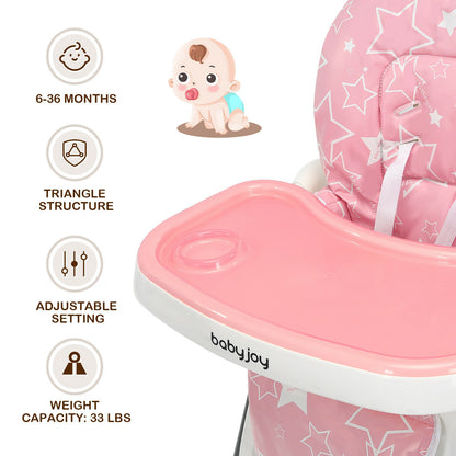 Folding Baby High Chair with 6-Level Height Adjustment