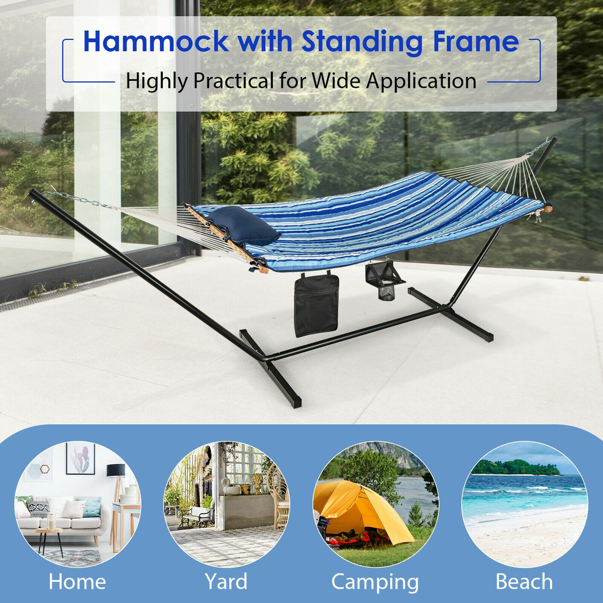 Hammock Chair Stand Set with Cotton Swing & Pillow