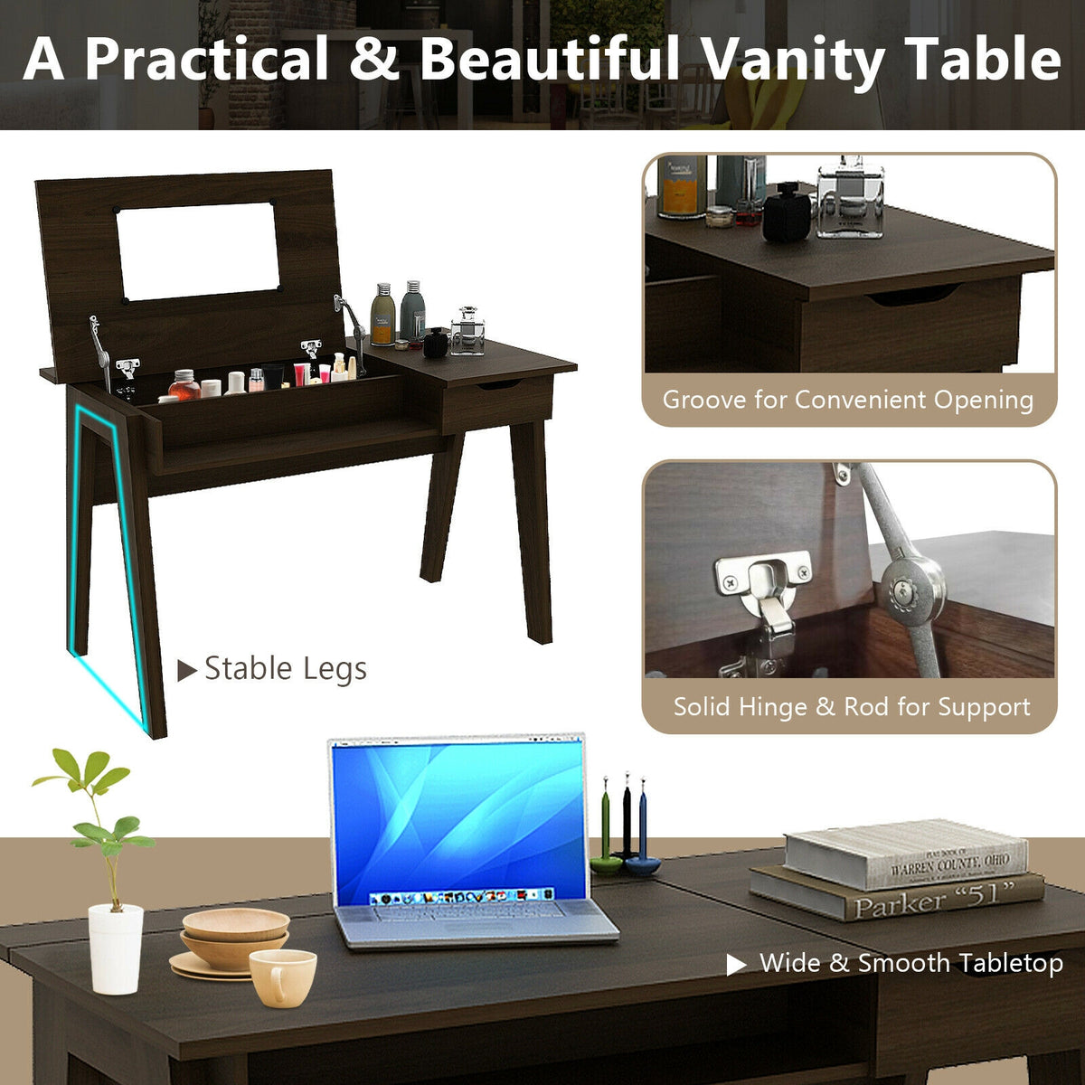 Dressing Table with Flip Mirror and Storage Drawer