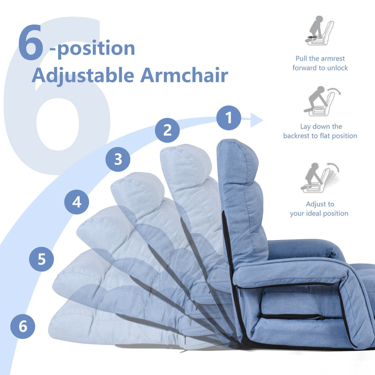 Folding Lazy Floor Chair Sofa with Armrests and Pillow