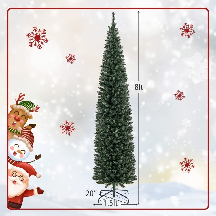 5/6/7/8/9 Feet Pre-lit Pencil Artificial Christmas Tree with 150/180/200//300/400 Warm White LED Lights
