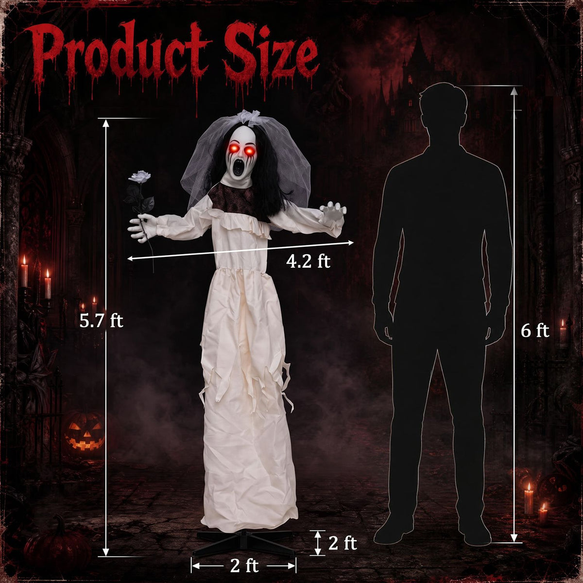 5.7 FT Halloween Standing Animatronic Bride with Flower in Hand