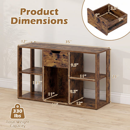 5-Cube Bookcase with Storage Drawer - Rustic Brown