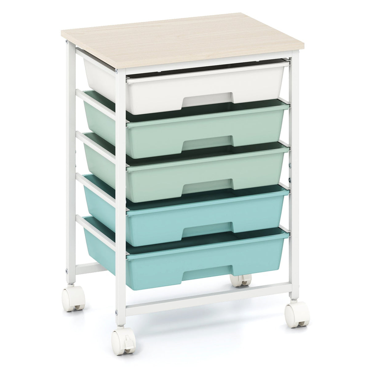 5-Drawer Rolling Storage Cart with Wooden Top