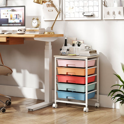 5-Drawer Rolling Storage Cart with Wooden Top