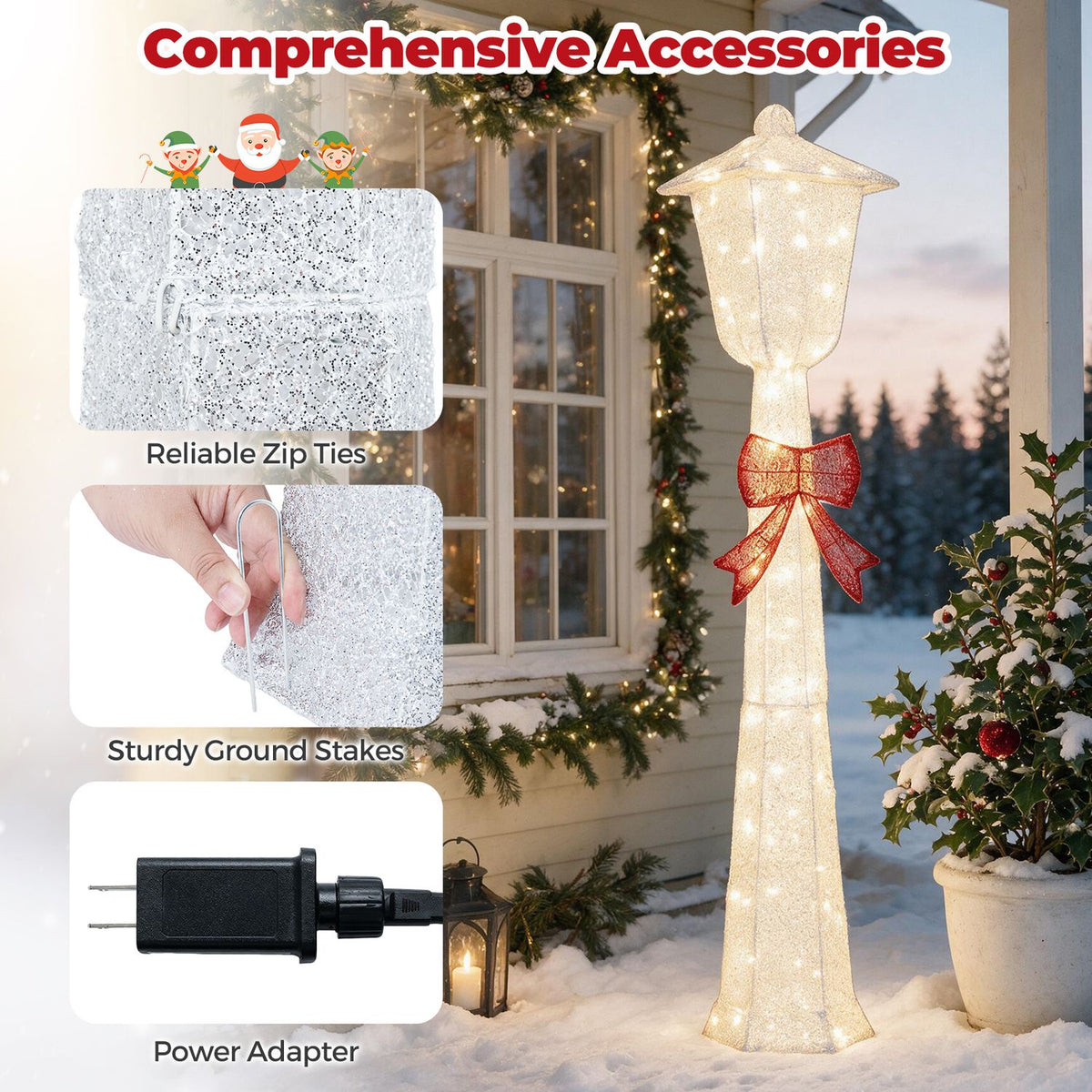 5 FT Lighted Christmas Lamp Post with Bowknot Decorations