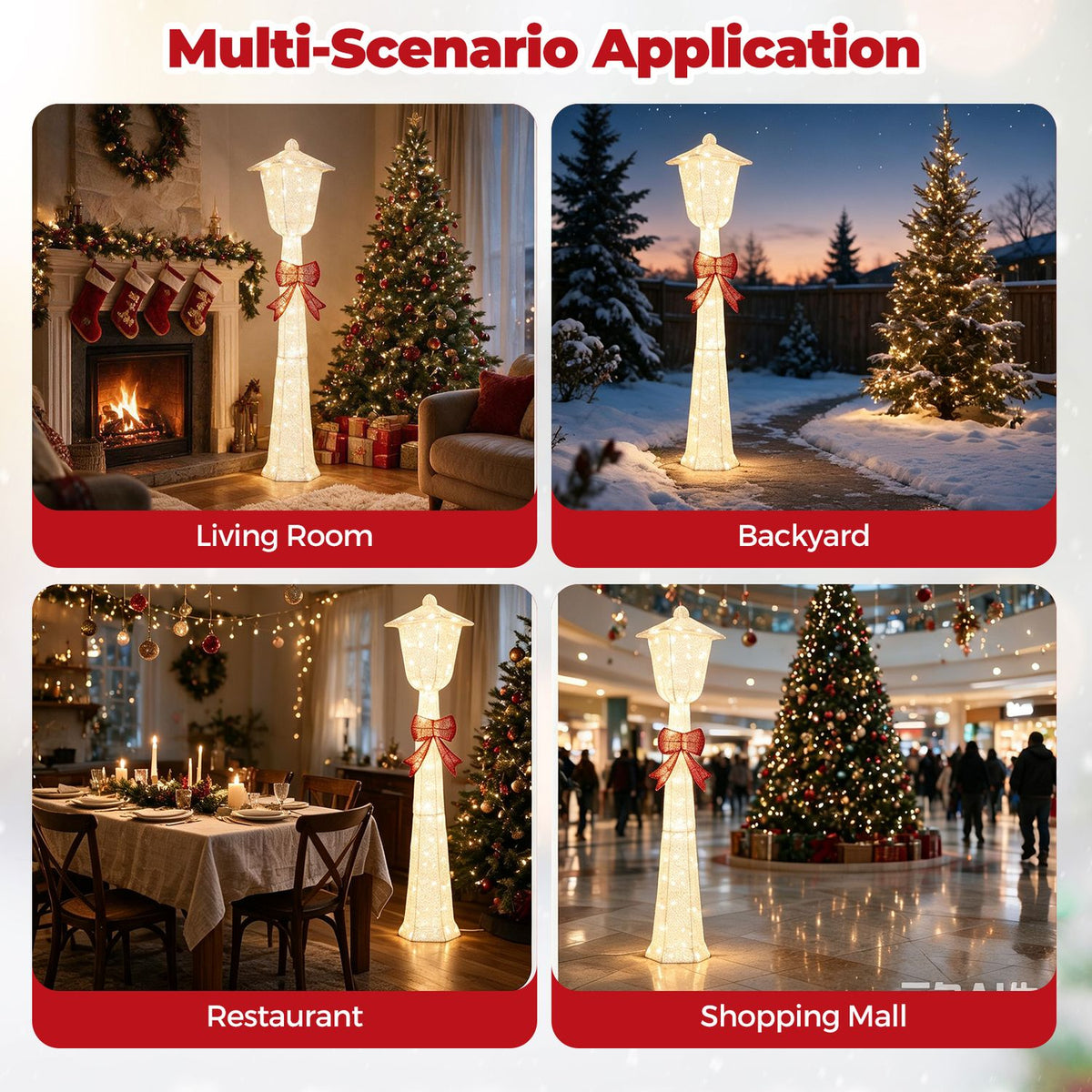 5 FT Lighted Christmas Lamp Post with Bowknot Decorations