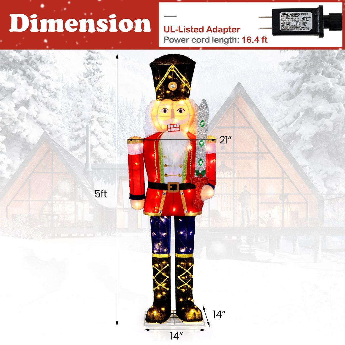 5 FT Christmas Nutcracker Outdoor Christmas Decoration with Glitter Sword