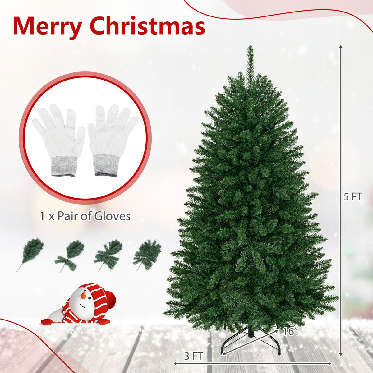 5 Feet Artificial Fir Christmas Tree with 600 Branch Tips