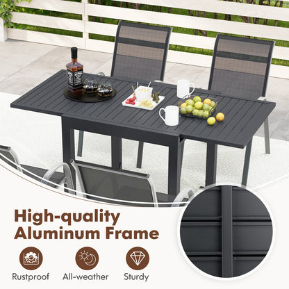 Extendable Patio Dining Set with 4 Stackable Chairs