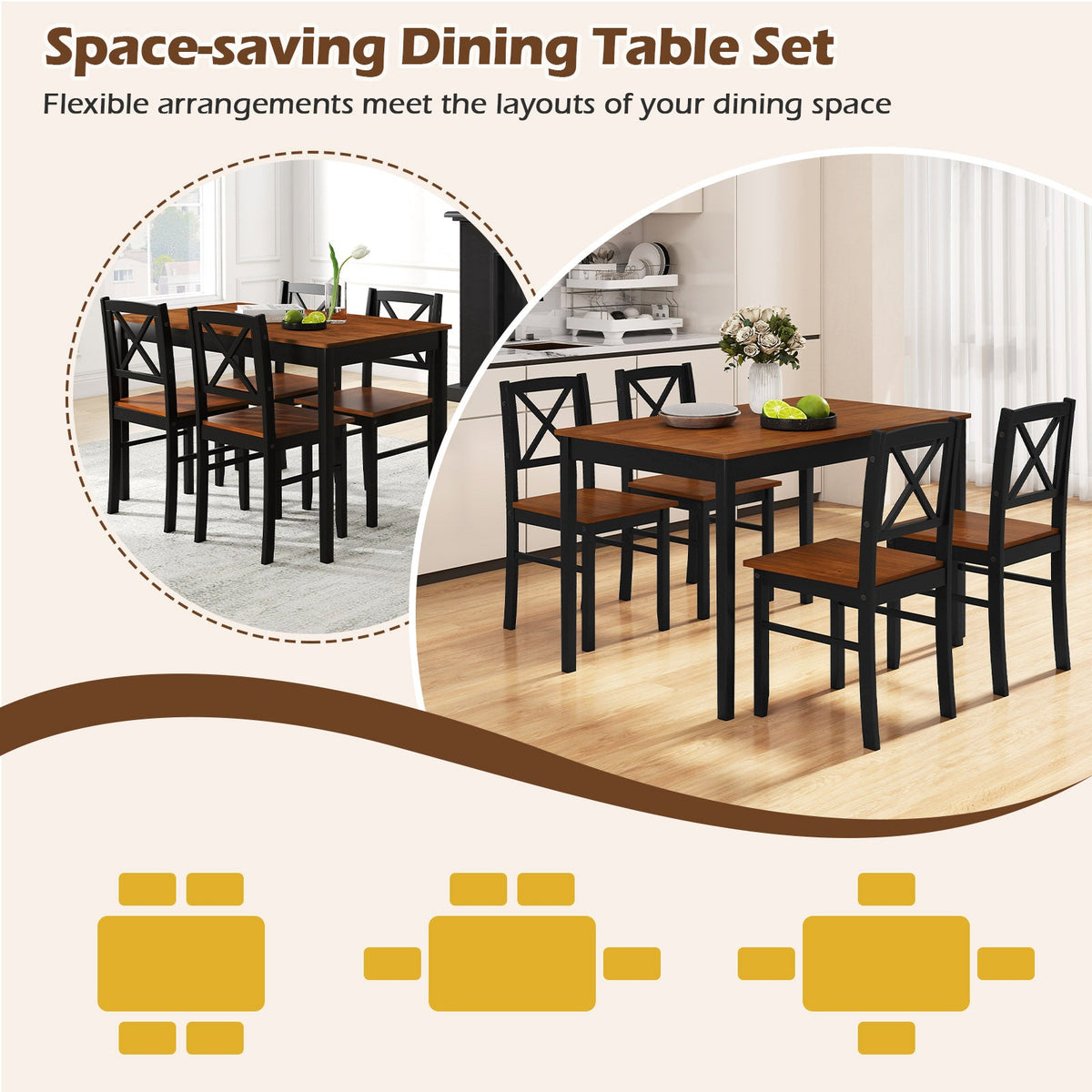 5 Piece Dining Table Set with Rectangular Kitchen Table and 4 Chairs for 4 People-Coffee