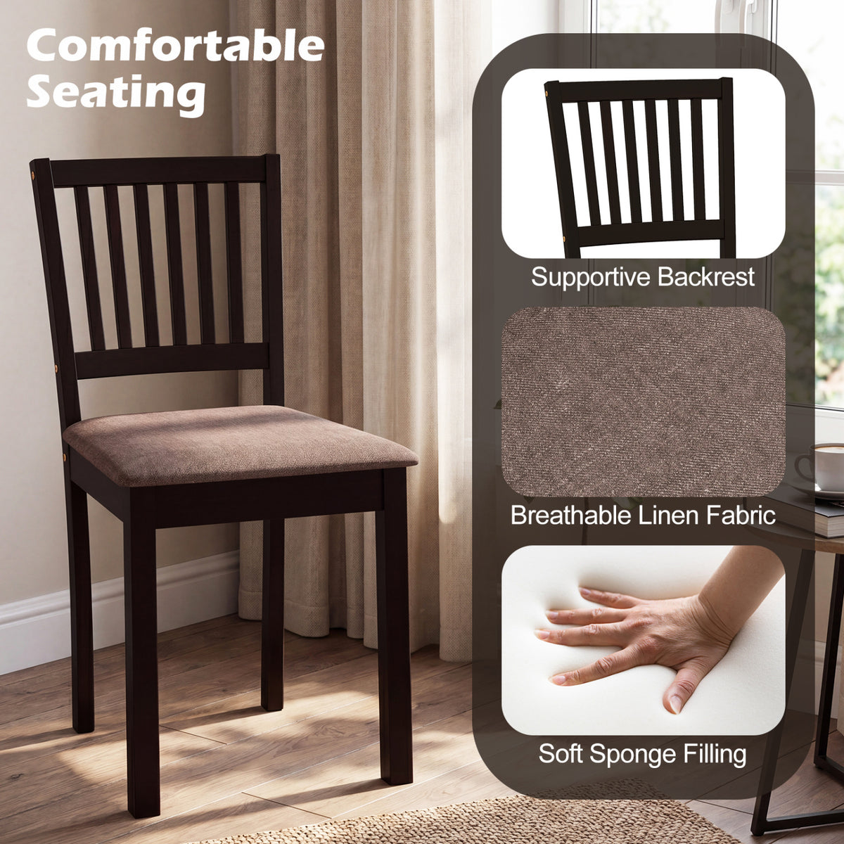 5-Piece Dining Table Set with 4 Upholstered Chairs