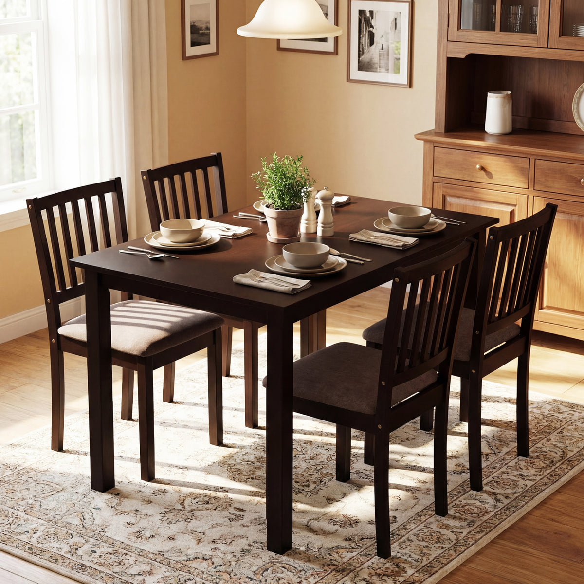 5-Piece Dining Table Set with 4 Upholstered Chairs