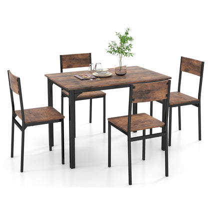 5-Piece Dining Table Set with 4 Chairs - Industrial Style