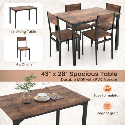 5-Piece Dining Table Set with 4 Chairs - Industrial Style