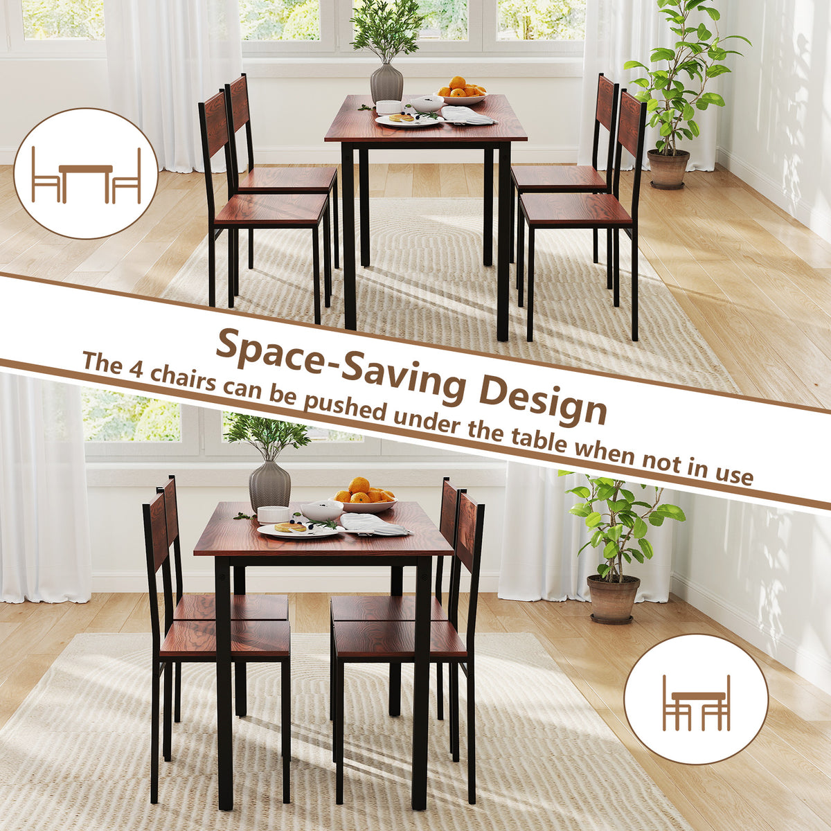 5-Piece Dining Table Set with 4 Chairs - Industrial Style