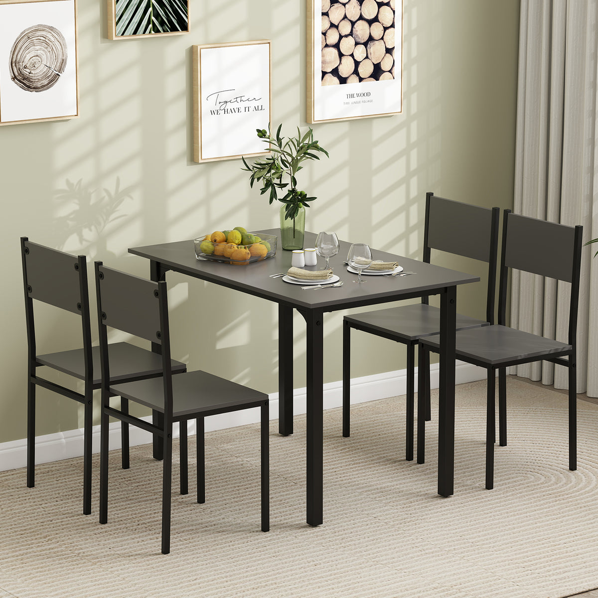 5-Piece Dining Table Set with 4 Chairs - Industrial Style