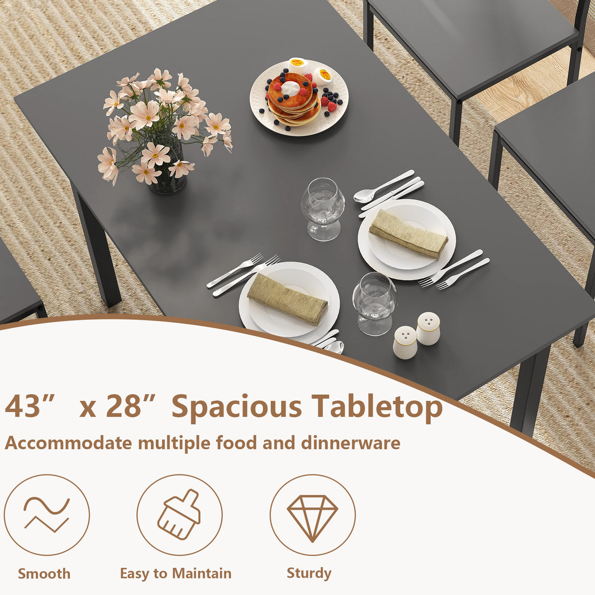 5-Piece Dining Table Set with 4 Chairs - Industrial Style