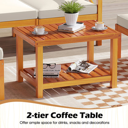 5-Piece Acacia Wood Patio Lounge Set with Ottomans