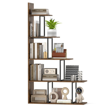5-Tier Stepped Bookshelf 62" Tall with Metal Frame